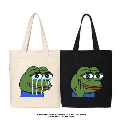 悲伤蛙大眼睛卡通动漫周边托特包女大容量通勤休闲帆布包手提包袋