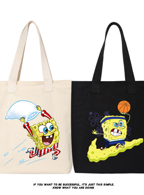 秀洛托特包帆布包单肩包帆布袋书包补习大学生手提海绵宝宝拎背包