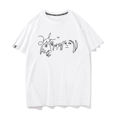 秀洛The Beatles John Lennon yoko一家人自画像短袖恤披头士乐队