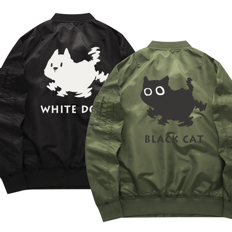 秀洛猫猫狗狗黑猫白狗狗狗祟祟秋冬加棉加厚外套飞行服夹克卫衣服