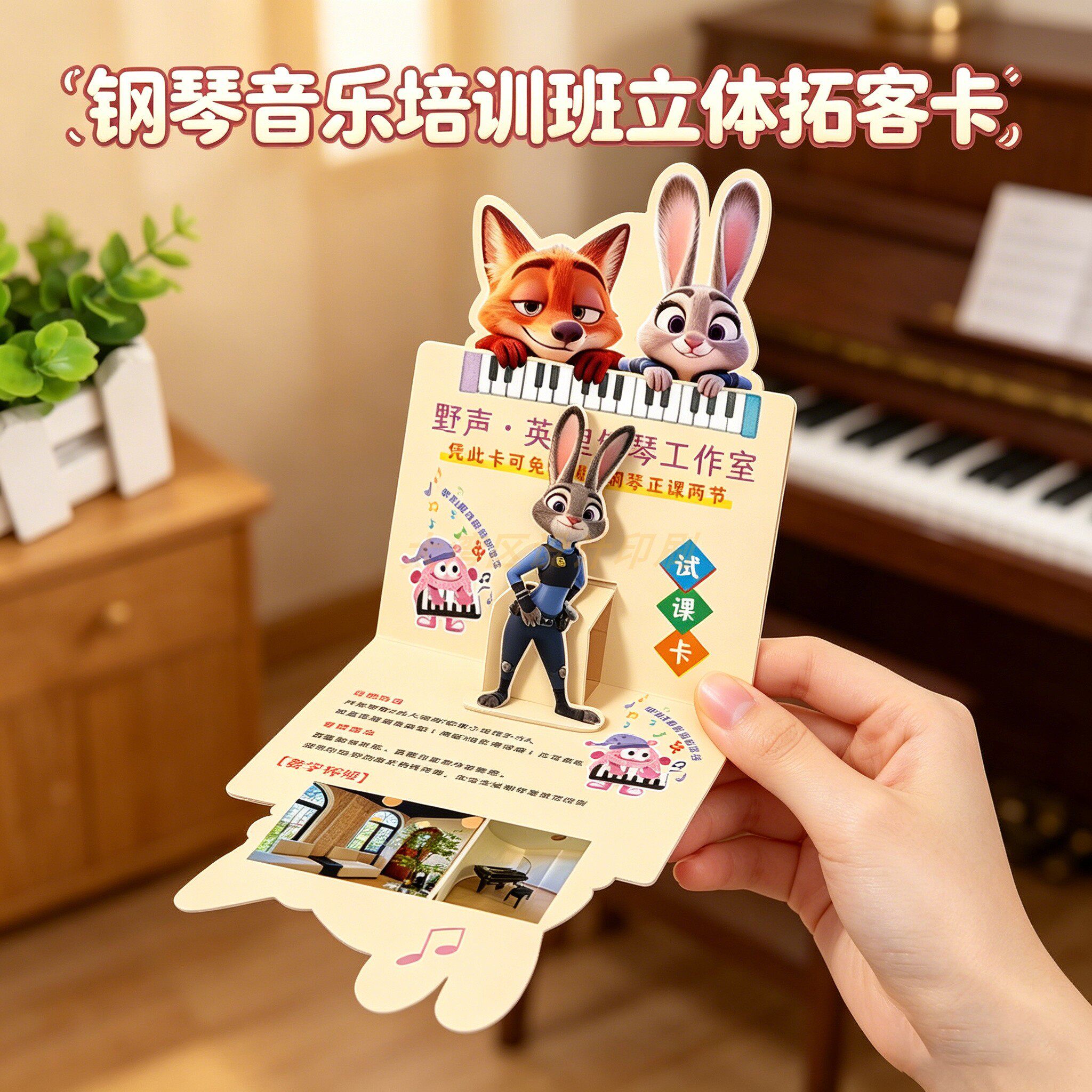 3D立体招生卡定制艺术吉他音乐钢琴托管班招生异形课程表体验试听