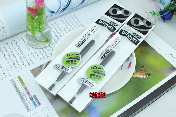 包邮正品百通大容量笔芯1.0mm中性笔签字笔替芯 粗杆粗芯黑色10支