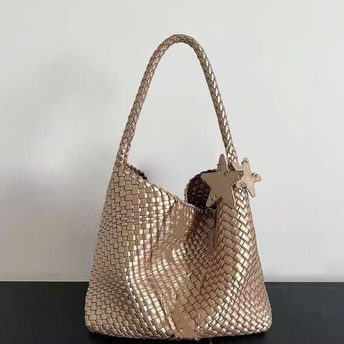 枪枪同款香槟色编织纹托特包包女大容量大包高级感手提单肩水桶包