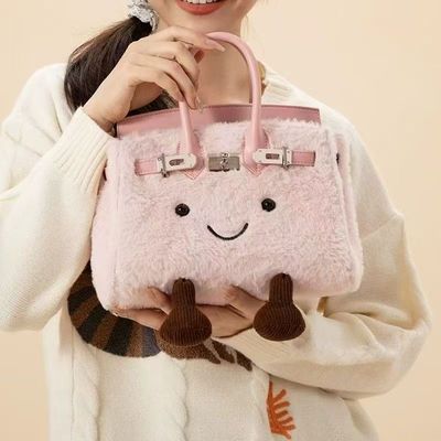 可爱毛绒斜挎包女2025秋冬新款卡通时尚毛毛包凯莉手提包