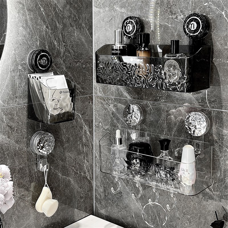 浴室吸盘置物架卫生间免打孔壁挂式神器洗脸巾收纳盒厕所墙上架子