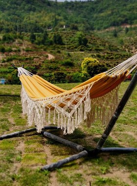 流苏吊床黑色户外便式携露营野餐防侧翻双人公园郊游室内秋千吊椅