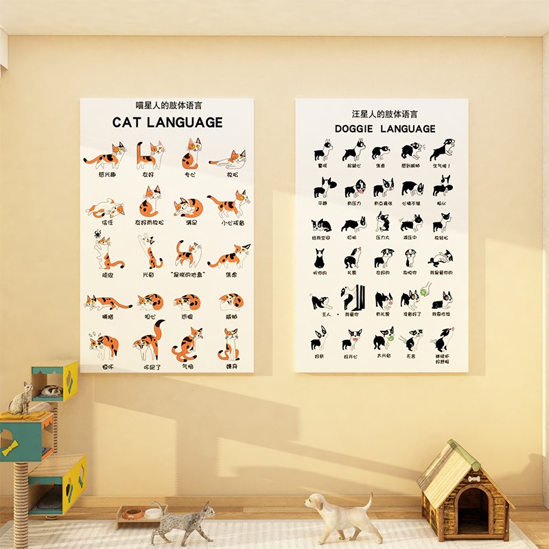 撸猫咖馆狗舍动宠物医院店铺墙面贴纸壁画装饰品收银前台背景布置