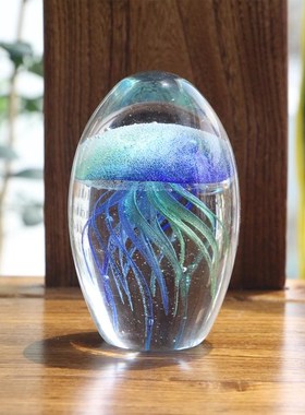 淄博琉璃小摆件琉璃发光水母球小摆件海洋动物鱼缸造景生日礼物送