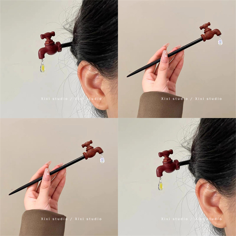 水滴石穿!水龙头发簪!搞怪水滴簪子新中式发钗女盘发器趣味头饰