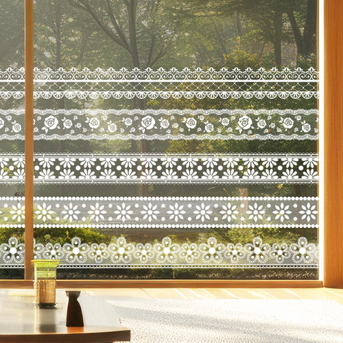 蕾丝腰线橱窗移门防撞无胶静电贴