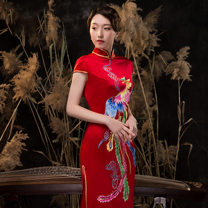 妈妈装旗袍真丝红色礼服新中式