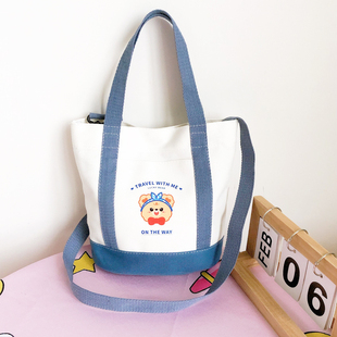 卡通高级感帆布日韩单肩包印花休闲手提包斜挎包女包水桶小包定制