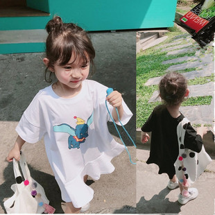 女童连衣裙夏2026新款中长款宽松蝙蝠卫衣裙宝宝短袖T恤儿童上衣