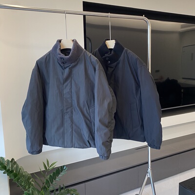 高货美式复古冬季拼接针织领羽绒服外套男痞帅高街帅气90绒服夹克