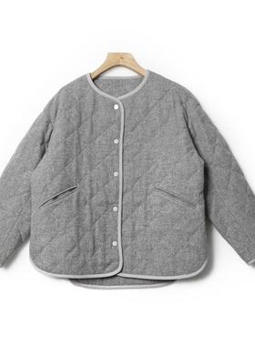 高级感格雷系灰色！100%羊毛呢 腔调设计 菱形格廓形白鹅绒羽绒服