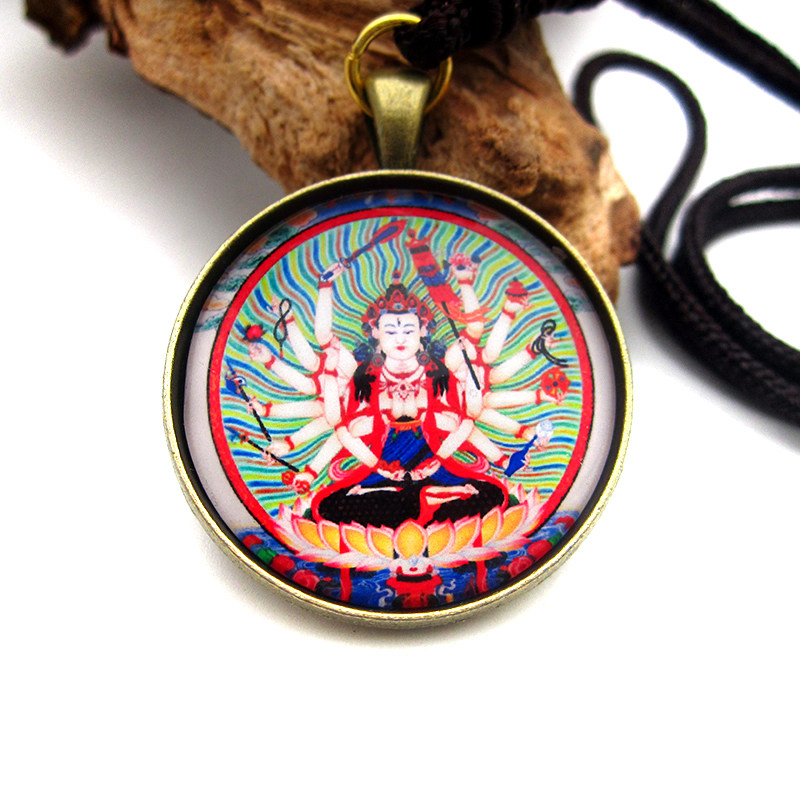 YC6395精品准提佛母唐卡古青铜合金佛牌吊坠藏地法会结缘小挂坠