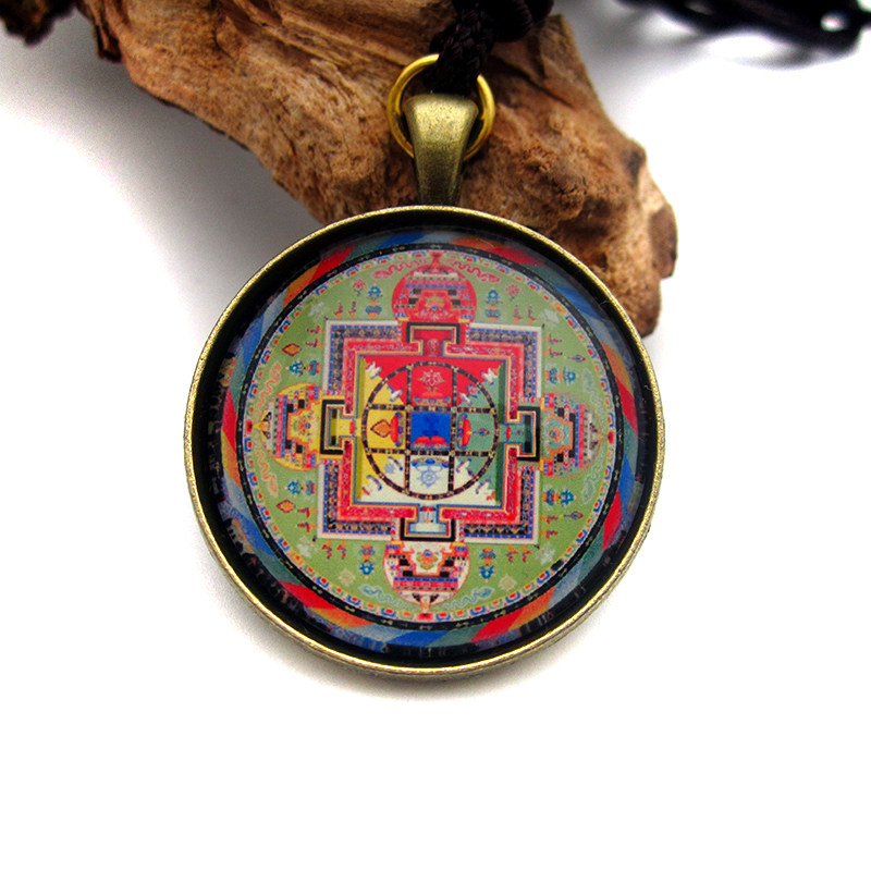 YC6322精品大威德金刚坛城唐卡古青铜合金佛牌吊坠藏族结缘挂坠