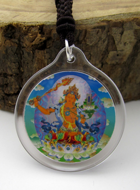 YC335新款透明亚克力藏地文殊菩萨法会结缘心咒双面佛像吊坠定制