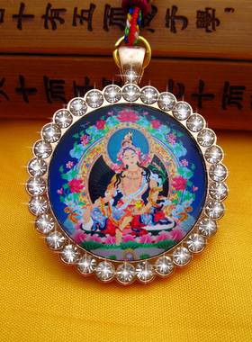 YC4315新款精品藏地财源天母唐卡镶钻佛牌吊坠法会结缘挂件定制