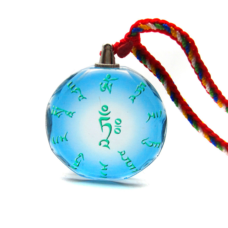 yc2831晶莹剔透藏地绿度母心咒水晶五彩金刚绳随身防水佛咒小吊坠