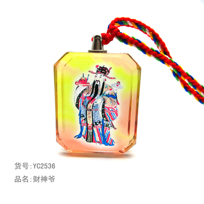 YC2536晶莹剔透财神爷菩萨人造水晶像五彩金刚绳随身防水吊坠定制