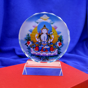 YC805精品藏地四臂观音水晶唐卡像佛堂摆台法会纪念礼品定制摆件