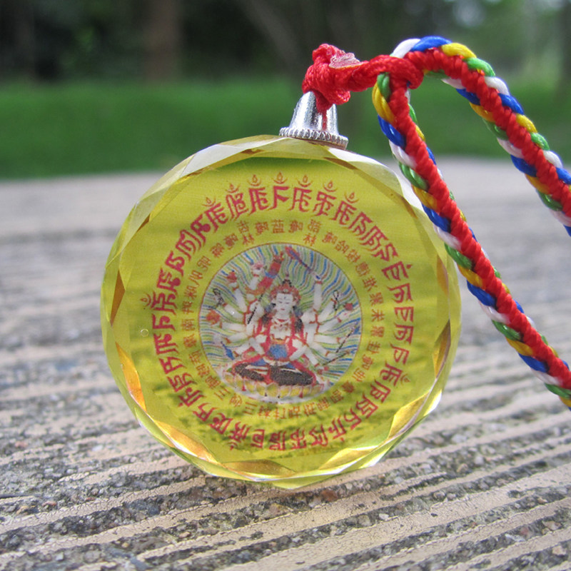 YC2846晶莹剔透准提佛母咒水晶五彩金刚绳随身结缘防水佛咒小吊坠