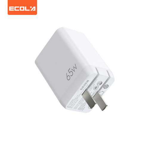 宜客莱(ECOLA)小方块65W三口快充氮化镓充电器折叠脚GS-65W0926A 白色