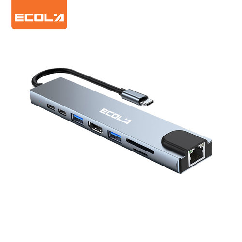 宜客莱（ECOLA）CB13八合一多功能拓展坞1*PD+1*USB C+1*USB3.0+1*USB2.0+1*HDMI(4K 30Hz)+1*SD+1*TF+1*RJ45