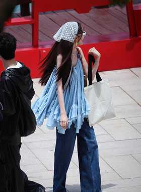 古力娜扎同款Freja时尚性感A型露背吊带花朵连衣裙减龄仙女风吊带