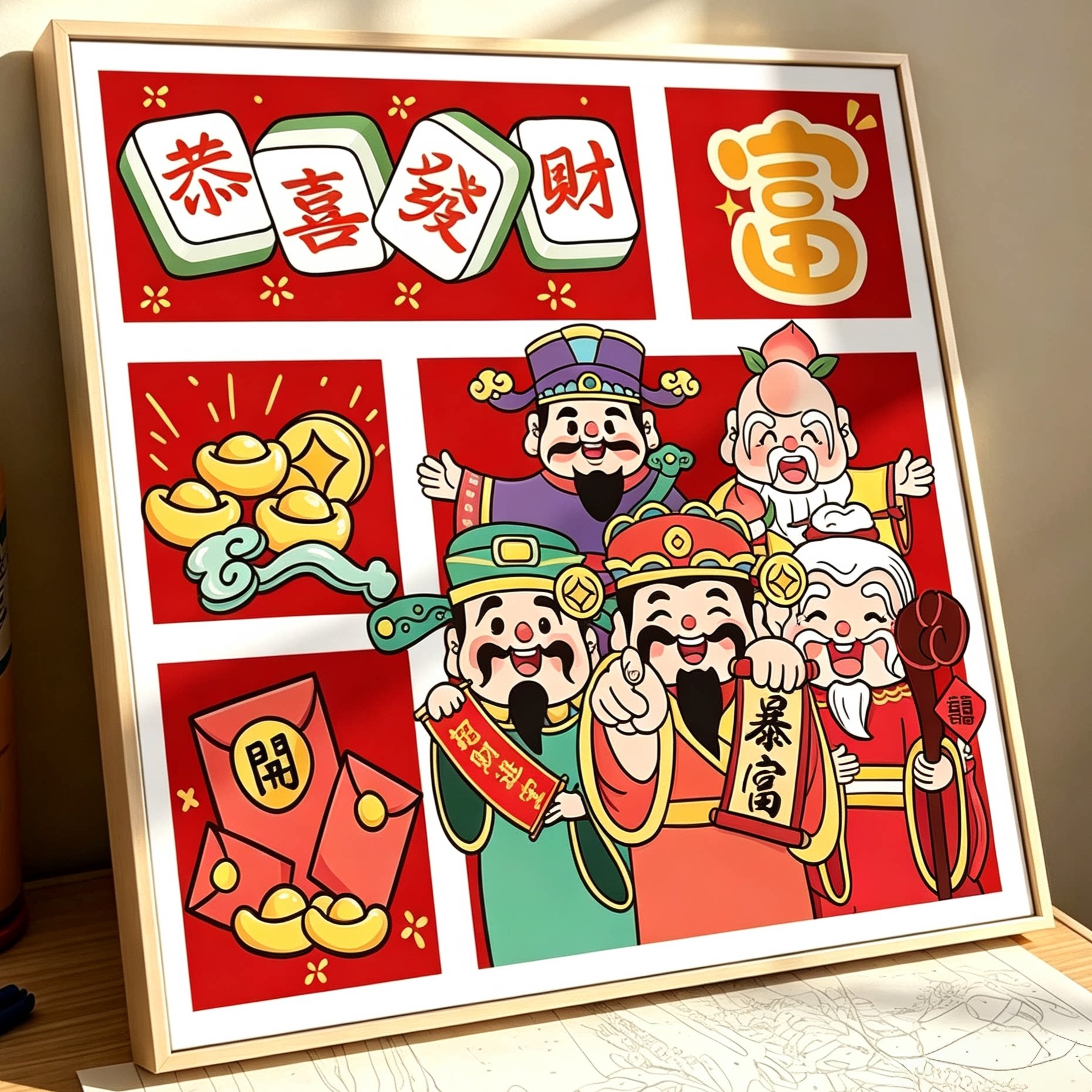 恭喜发财十字绣财神爷2026新款手工线绣客厅办公室商铺小件挂画