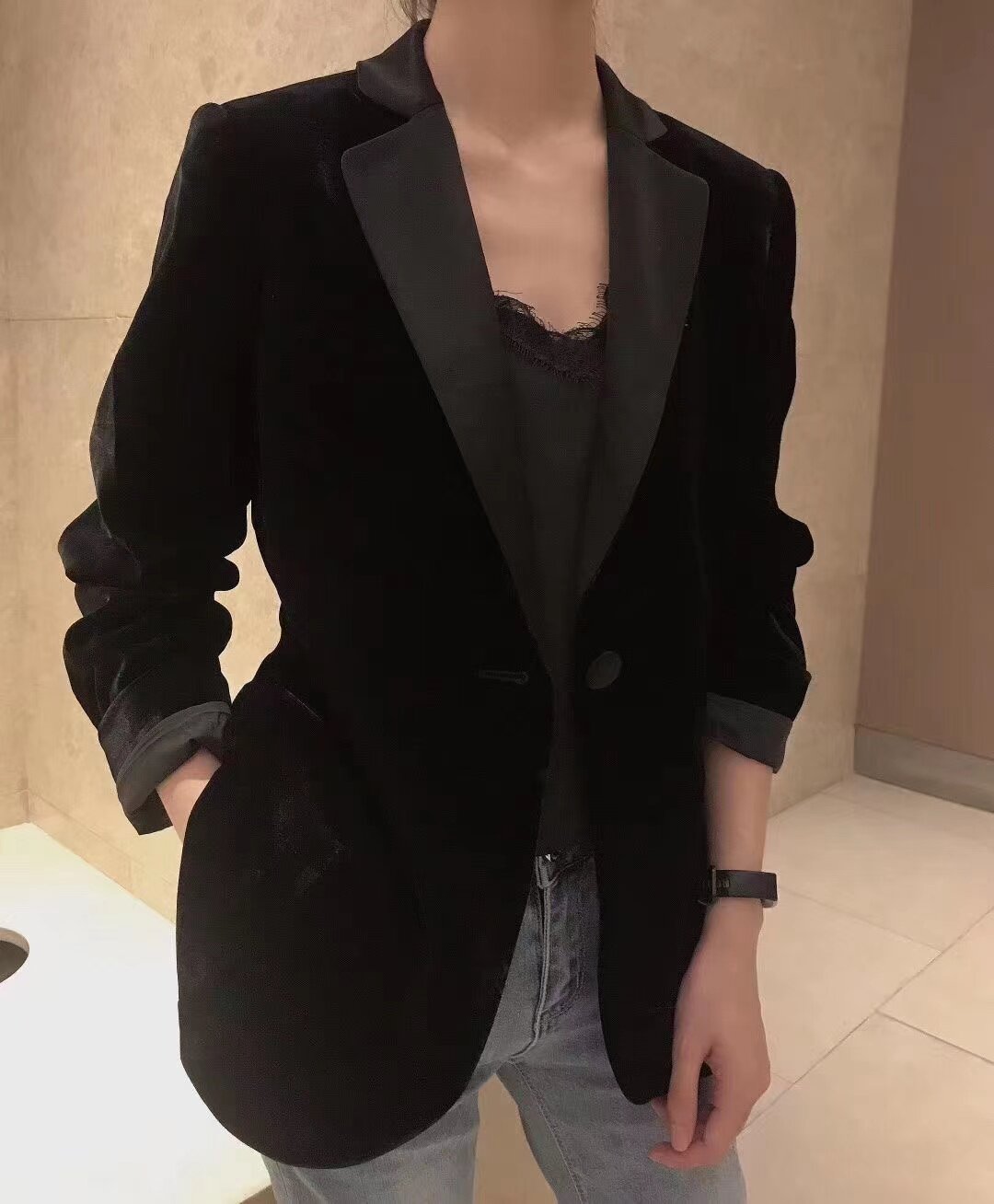 aurora长袖真丝丝绒包邮轻奢西服