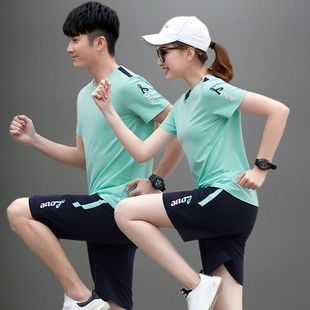 短裤 棉 新款 情侣运动套装 男女短袖 休闲薄款 夏季 跑步健身运动服时尚