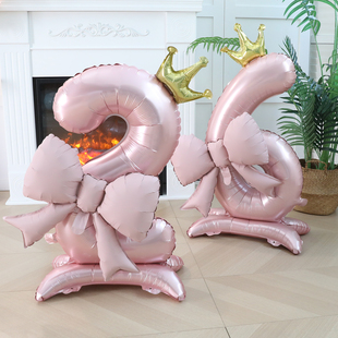 ins奶油蝴蝶结数字气球立柱生日气球儿童男女孩派对氛围装饰布置