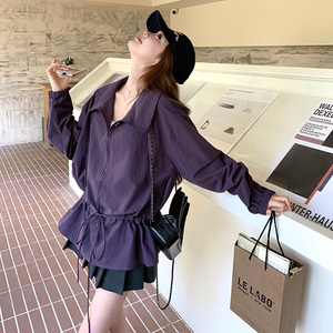 紫色设计感连帽风衣外套女2025早春秋韩系甜酷时髦收腰抽绳冲锋衣图片