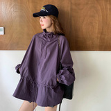 紫色设计感连帽风衣外套女2025早春秋韩系甜酷时髦收腰抽绳冲锋衣，女装风衣，2C207