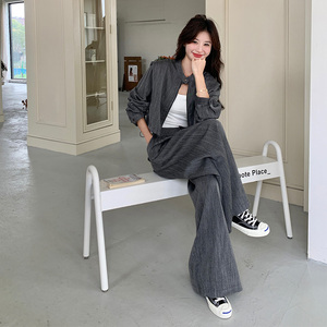 复古时尚短款外套高腰阔腿裤套装女2025秋季新款设计感休闲两件套图片