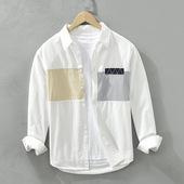 日系清新长袖 拼接百搭文艺宽松休闲上衣 时尚 衬衫 男士