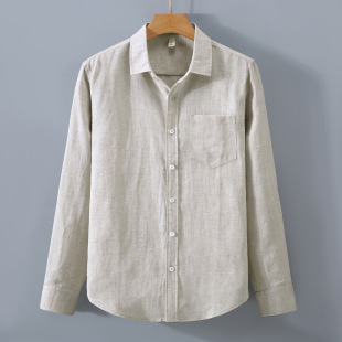 衬衣 春夏秋休闲口袋翻领百搭宽松薄款 高级感天丝亚麻男士 衬衫