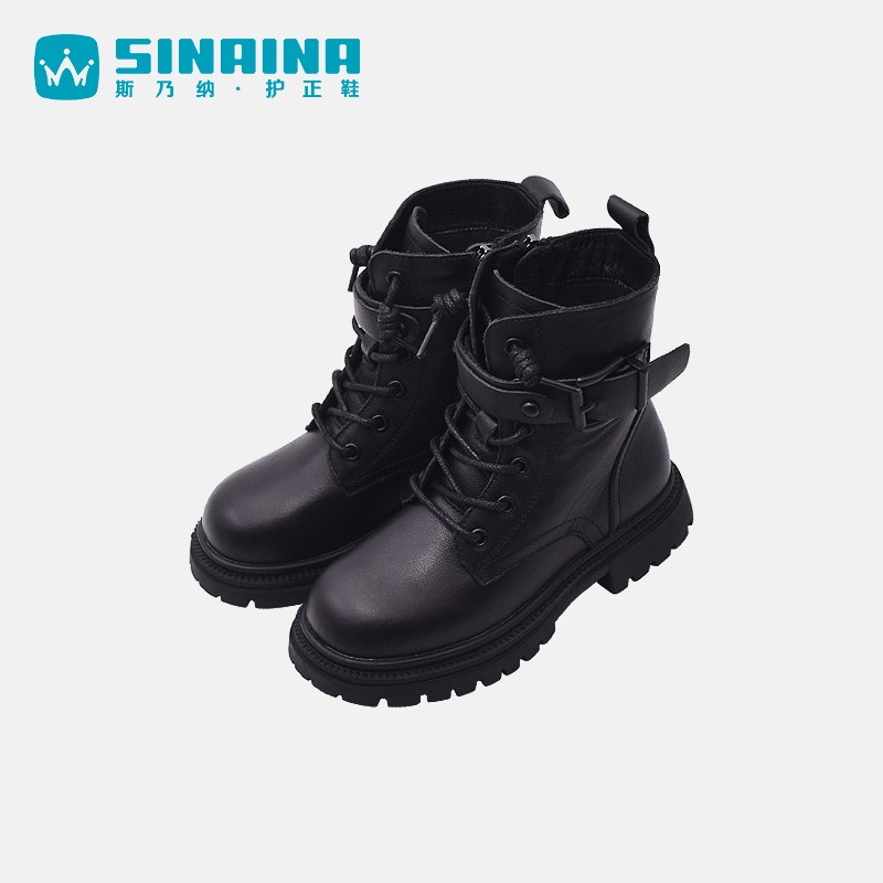 斯乃纳童鞋新冬季女童牛皮加绒保暖皮靴儿童休闲时装靴SP243631H