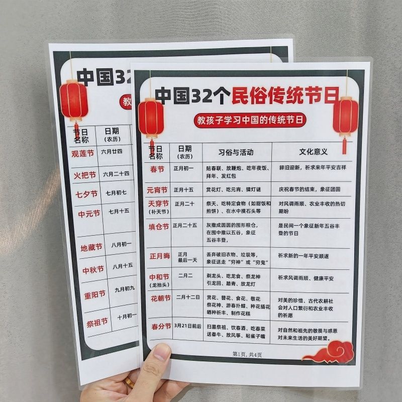 中国32个民俗传统节日教孩子学习中国传统节日文化意义计划自律表