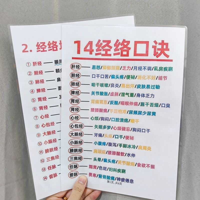14条经络口诀学习传统中医知识14条经络汇总加厚防水记事板