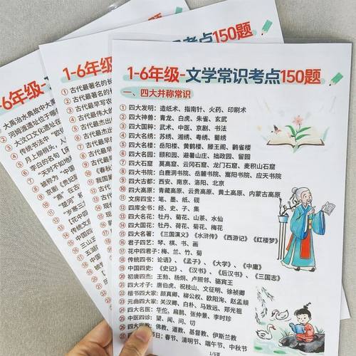 小学1-6年级语文文学常识数学公式汇总英语核心词汇卡笔记本