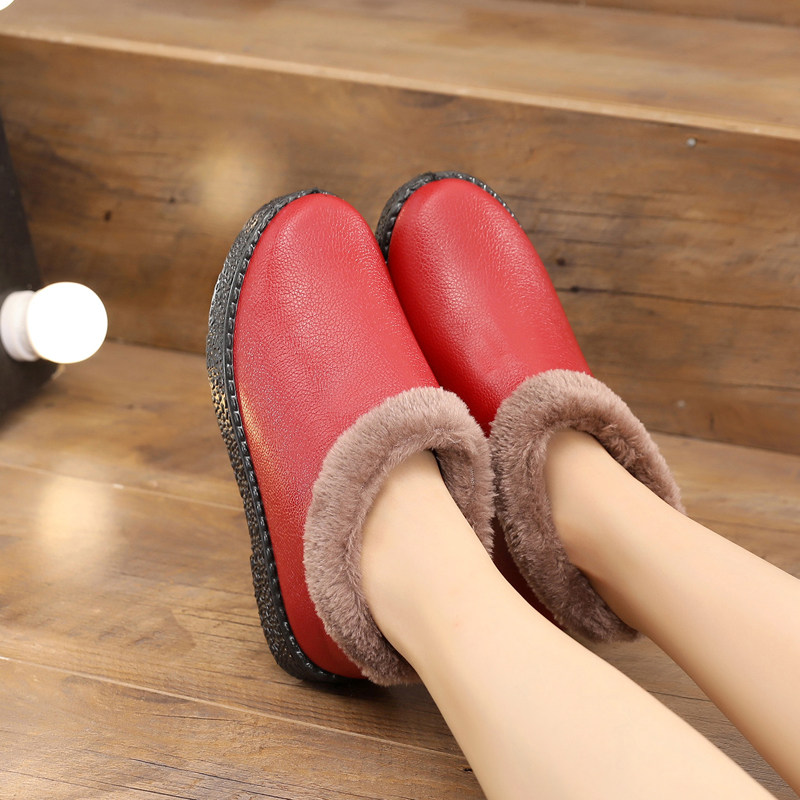 老北京女士棉鞋 冬季防滑加厚底保暖雪地棉靴 pu防水中老年妈妈鞋