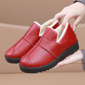 加厚皮面女棉鞋 加绒保暖老北京布鞋 棉鞋 新款 休闲防滑妈妈鞋 雪地靴