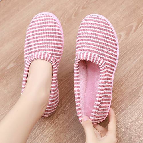 女棉鞋包跟可爱条纹室内棉拖鞋