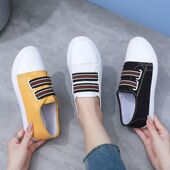 学生平底懒人运动鞋 透气防滑一脚蹬帆布百搭女布鞋 休闲白鞋 新款
