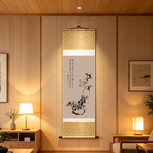 郑板桥中式国画名家竹子卷轴作品客厅酒店饭店装饰画复古文艺挂画