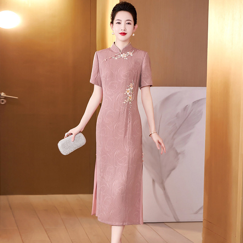 高端喜婆婆旗袍裙女2024新款春夏小个子母亲妈妈喜服婚宴平时可穿