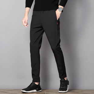 男士松紧运动长裤子裤兜口袋带拉链春秋季弹力小脚休闲裤带拉锁。